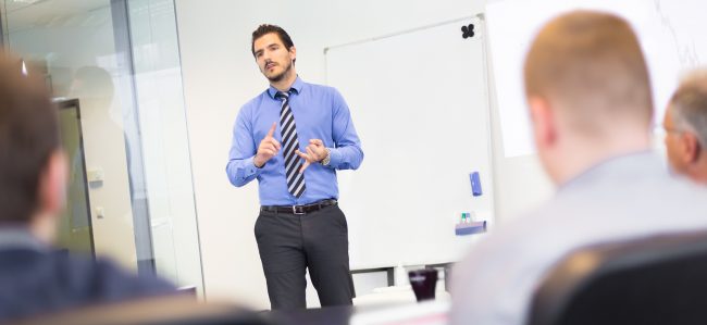 Business presentation on corporate meeting.